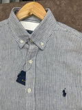 RLP SEERSUCKER STRIPE LINEN BUTTON-DOWN  STRIPE SHIRTS