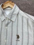 USP A REGULAR FIT STRIPED LINEN-COTTON CASUAL OG SHIRT