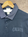 C-K CONTRAST CHAMBRAY COLLAR PIQUÉ POLO T-SHIRT