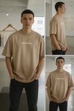 BALNCIG BEIGE/BROWN OMBRE LOGO BACK PINTED ROUND NECK OVERSIZED T-SHIRT