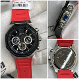 GUESS Phoenix Multi-Function Chronograph Watch – Red Silicone Strap & Black Octagonal Bezel og watch