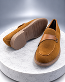 CAMEL Men’s Tan Suede Cross-Strap Loafers