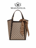 MANGOLIA SIGNATURE MONOGRAM TOTE WITH LEOPARD SCARF TOTE LADIES BAG