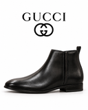 GUCCI Premium Men’s Burnished Leather Side-Zip Chelsea Boots