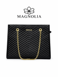MANGOLIA CHIC BLACK QUILTED WITH GOLD CHAIN TOTE LADIES BAG