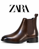Zara Men’s Dark Brown Leather Side-Zip Ankle Boots