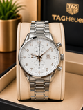 TAG Heuer Carrera Calibre 1887 Chronograph Watch – White Dial Stainless Steel metal strap watch
