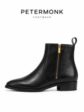 PETERMONK Luxe Pointed-Toe Gold Zip Dress Boots
