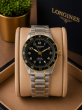 Longines Spirit Zulu Time Two-Tone Men’s Watch – Black Dial & Stainless Steel metal strap watch