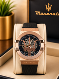 Maserati Rose Gold Automatic Skeleton leather strap original Watch