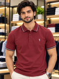 TRUSARDI TIPPED COLLAR GREYHOUND EMBROIDERED POLO T-SHIRT