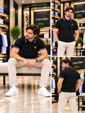 C-K TIPPED COLLAR MONOGRAM EMBROIDERED POLO T-SHIRT