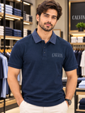 C-K CONTRAST CHAMBRAY COLLAR PIQUÉ POLO T-SHIRT