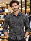 USP A REGULAR FIT TEXTURED ABSTRACT CAMO PRINT CASUAL OG SHIRT