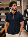 R/R NAVY MONOGRAM PLACKET POLO T-SHIRT