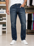 TMY VINTAGE WASH EMBROIDERED FLAG STRAIGHT-FIT JEANS