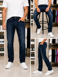 TMY DEEP INDIGO WHISKERED EMBROIDERED FLAG STRAIGHT-FIT JEANS