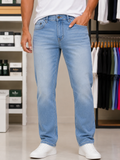 BLMN PARIS METALLIC B EMBLEM LIGHT WASH STRAIGHT-FIT JEANS