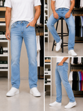 BLMN PARIS METALLIC B EMBLEM LIGHT WASH STRAIGHT-FIT JEANS