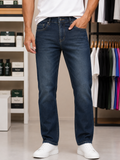 BLMN PARIS METALLIC B EMBLEM DEEP INDIGO STRAIGHT-FIT JEANS