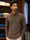 RLP VERTICAL STRIPE LINEN BUTTON-DOWN STRIPE SHIRTS