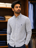 RLP SEERSUCKER STRIPE LINEN BUTTON-DOWN  STRIPE SHIRTS