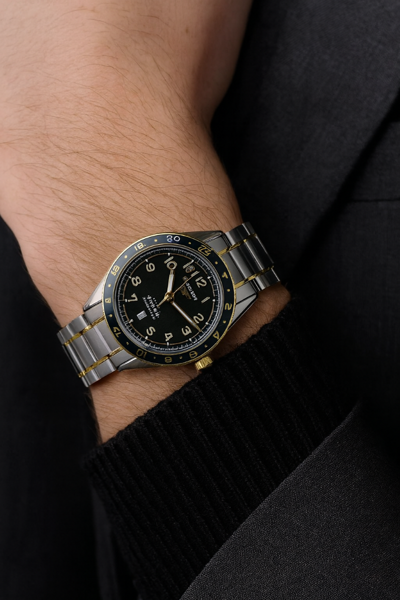 LONGNS DUAL TONE METAL STRAP WATCH
