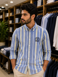 TMY EMBROIDERED CREST STRIPED OXFORD SLIM-FIT OG SHIRT