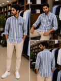 TMY EMBROIDERED CREST STRIPED OXFORD SLIM-FIT OG SHIRT