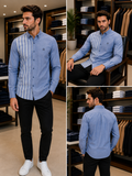 HKT LONDON EMBROIDERED H BOX LOGO SPLIT-PANEL OXFORD OG SHIRT