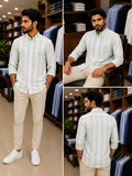 TMY EMBROIDERED FLAG LINEN-BLEND STRIPED OG SHIRT