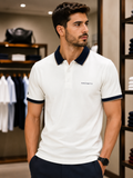 HKT LONDON LUXURY CONTRAST COLLAR PIQUE POLO T-SHIRT
