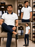 HKT LONDON LUXURY CONTRAST COLLAR PIQUE POLO T-SHIRT
