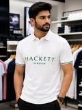 HKT LONDON LUXURY SIGNATURE PRINT PIQUE POLO T-SHIRT
