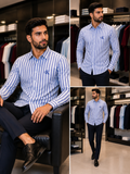 C-K GRAPHIC COBALT STRIPE CASUAL STRIPE SHIRTS