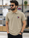 TMY EMBROIDERED COLLAR FLAG LOGO PIQUE POLO T-SHIRT