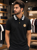 BLMN PARIS JACQUARD COLLAR GOLD MEDALLION PIQUÉ POLO T-SHIRT