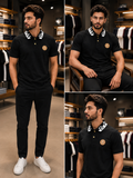 BLMN PARIS JACQUARD COLLAR GOLD MEDALLION PIQUÉ POLO T-SHIRT