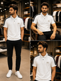 BLMN PARIS LOGO TAPE METALLIC TIPPED PIQUÉ POLO POLO T-SHIRT