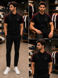 BLMN PARIS CONTRAST LOGO TAPE PLAQUE PIQUÉ POLO POLO T-SHIRT