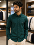 C-K EMBROIDERED FLAG SLIM-FIT POPLIN LONG-SLEEVE PLAIN SHIRT