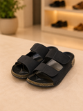 Premium Black Double Strap Comfort Sandals – leather slippers