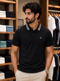 C-K STRIPED COLLAR POLO T-SHIRT