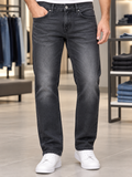 J&J MEN'S WASHED BLACK STRAIGHT FIT JEANS