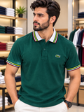 LCST FOREST GREEN CONTRAST STRIPED COLLAR POLO T-SHIRT