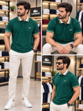 LCST FOREST GREEN CONTRAST STRIPED COLLAR POLO T-SHIRT