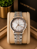 Emporio Armani Silver Dial Chronograph Men's metal strap Watch