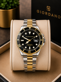 Giordano GD-50006-33 Men's Two-Tone Diver Style Watch – Black Dial & Stainless Steel metal strap original watch