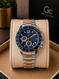 Gc Swiss Made Men's Blue Chronograph Watch – Two-Tone Stainless Steel metal strap original watch