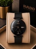 Rado Jubilé Black Dial Watch – Black Stainless Steel Mesh  with Diamond Markers metal strap watch